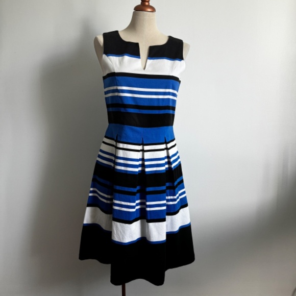Tristan Dresses & Skirts - Tristan - Blue, White, and Black Striped Midi Dress